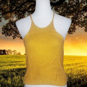 🦋Love Tree 100% Acrylic Soft Knit Mustard Halter Top New In Original Packaging